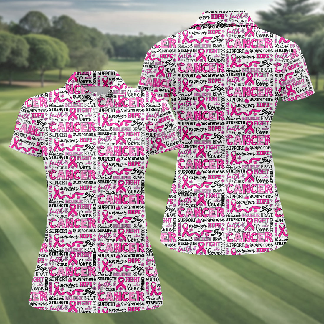 Pink Ribbon Breast Cancer Awareness Shirt, Ladies Sleeveless Polo, Ladies Golf Shirts, Golfing Apparel
