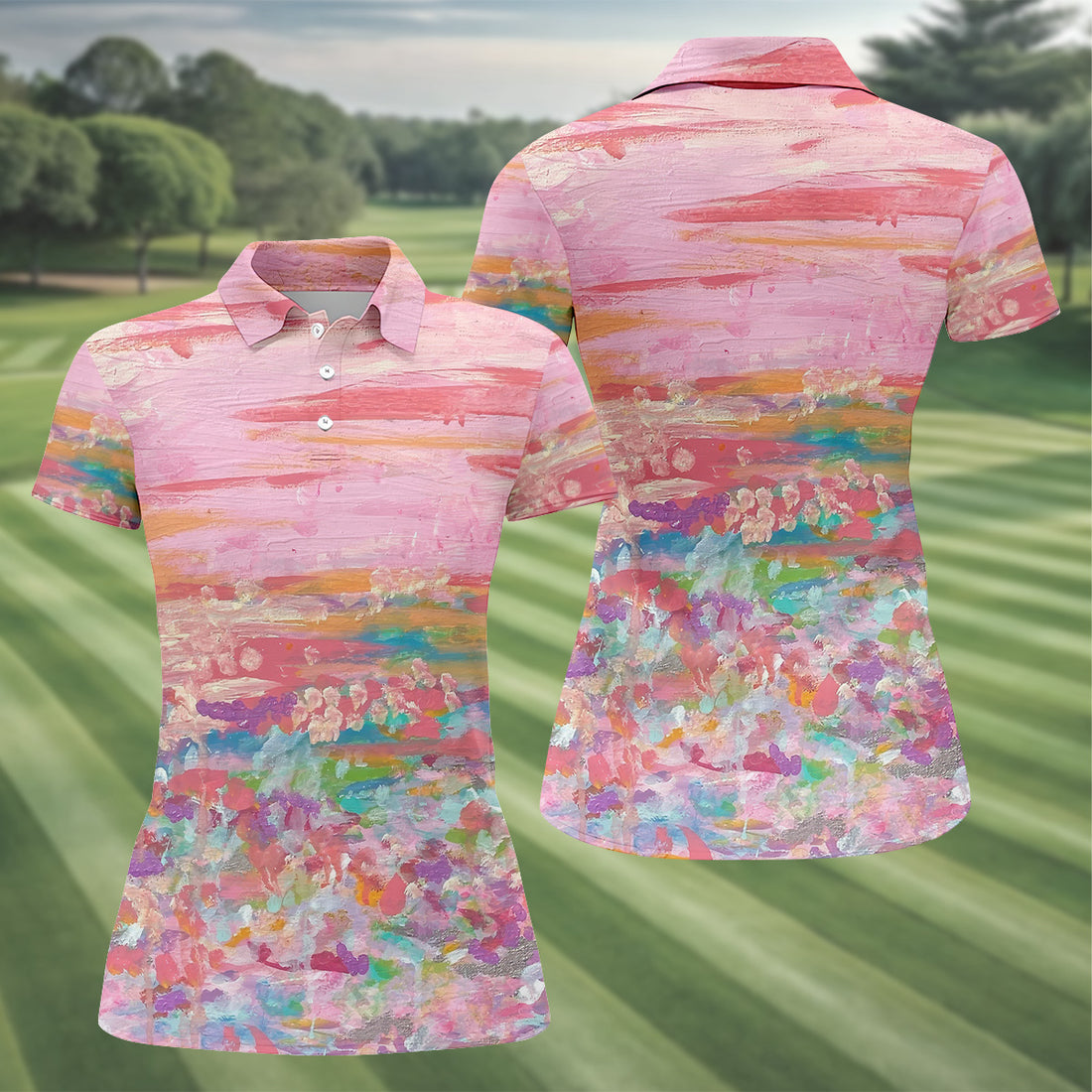 Ombre Colorful Breast Cancer Golf Shirt, Matching Golf Shirt, Ladies Golf Tops, Pink Ladies Shirt