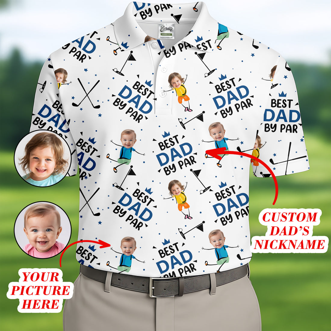 Best Dad By Par Custom Face Kids Photo, Funny Golf Polo Shirt, Christmas Golf Gift