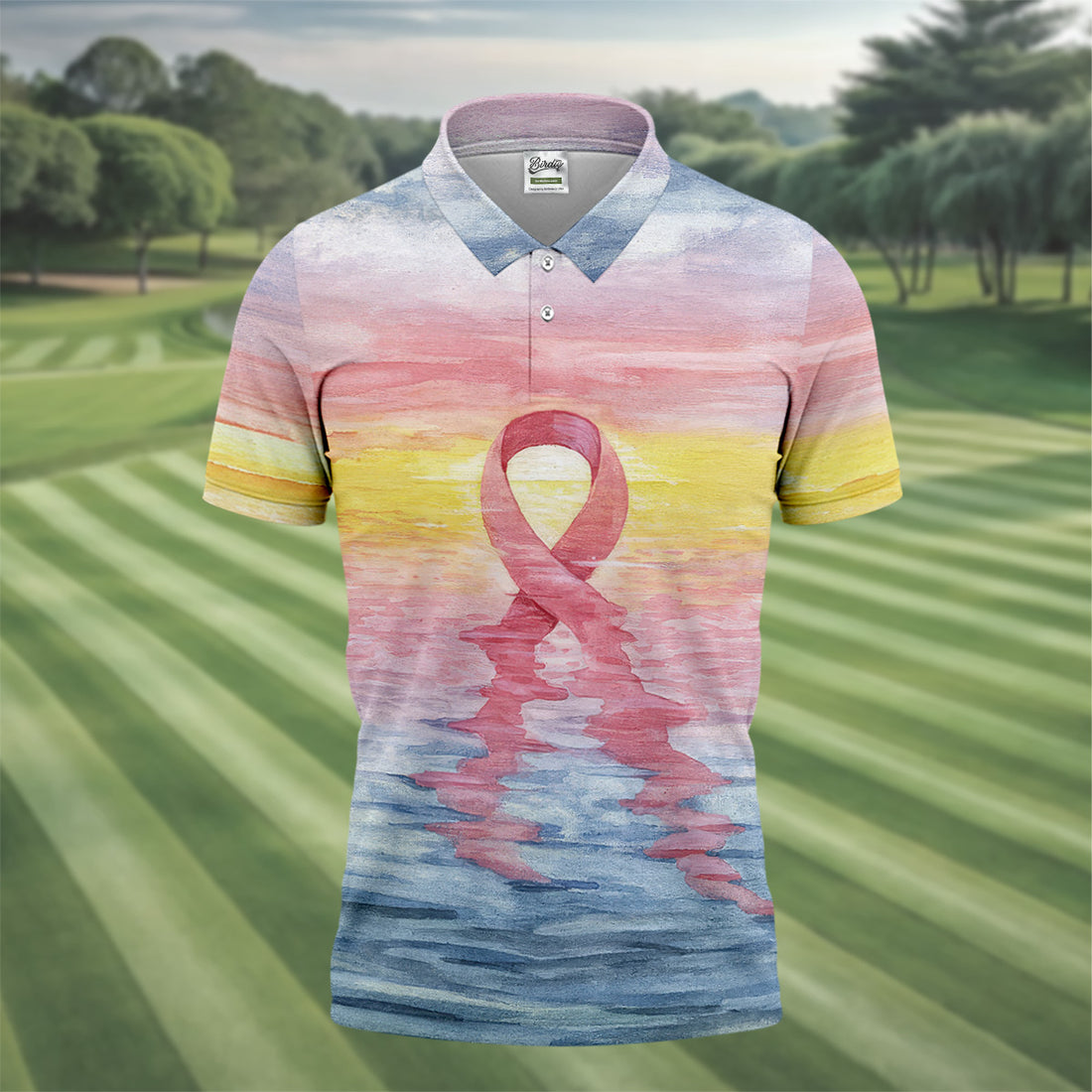 Pink Ribbon Breast Cancer Men's Polo Shirt, Breast Cancer Awareness Shirt, Men Golf Shirt, Golf Gift For Him