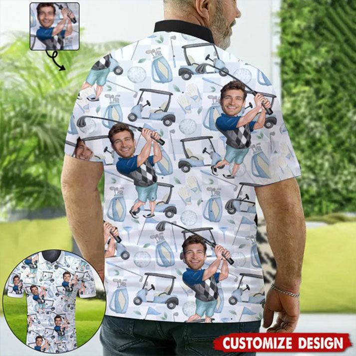 Custom Photo Funny Golf Polo Shirts With Faces, Hilarious Golf Shirts For Dad
