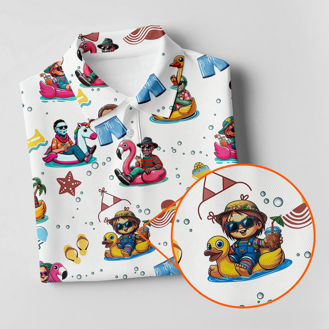 Halloween Summer Men's Polo Shirt, Horror Character Shirt, Fun Golf Polos, Funny Halloween Shirt