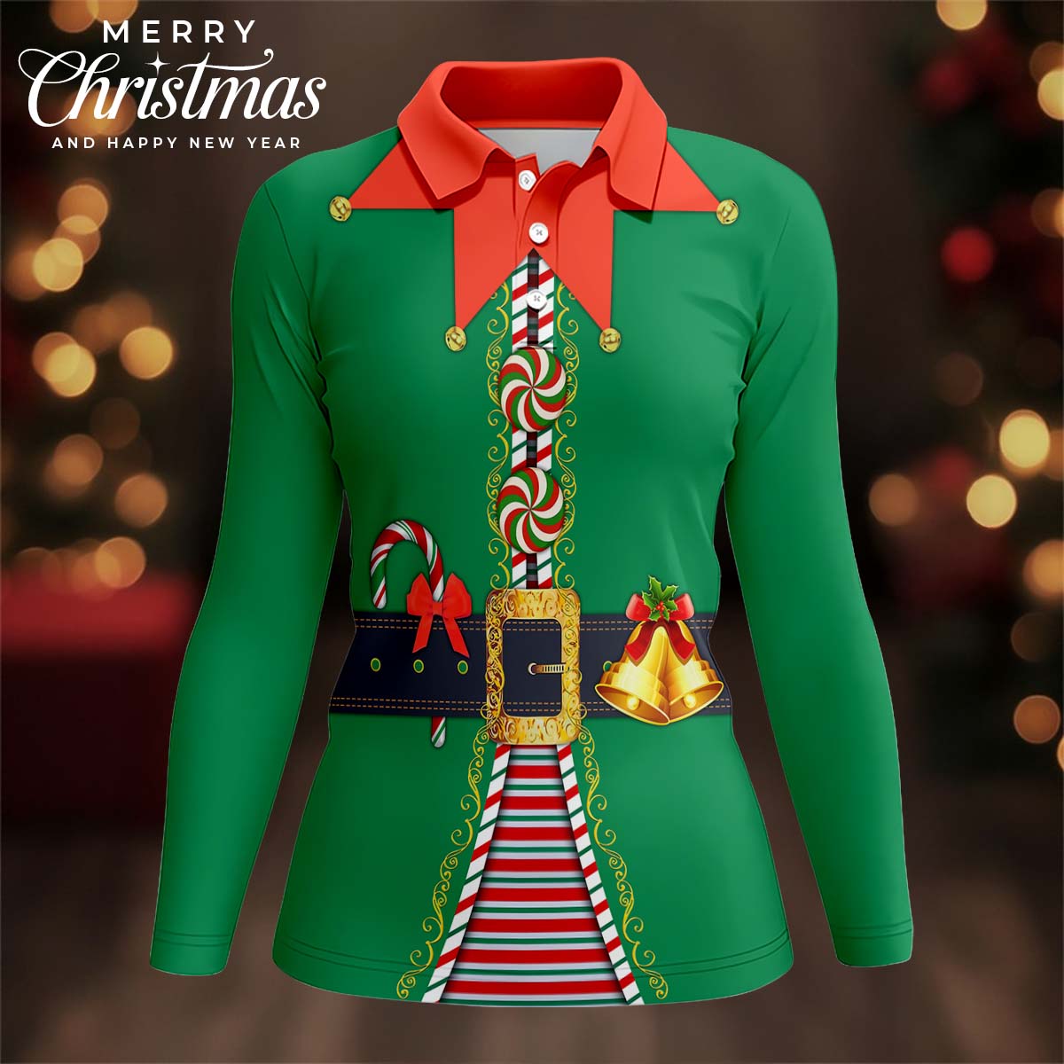 Funny Christmas Elf Cute Women's Golf Clothes, Ladies Golf Shirts, Chr BirdieTee Funny Christmas Elf Cute Women's Golf Clothes, Ladies Golf Shirts, Chr BirdieTee