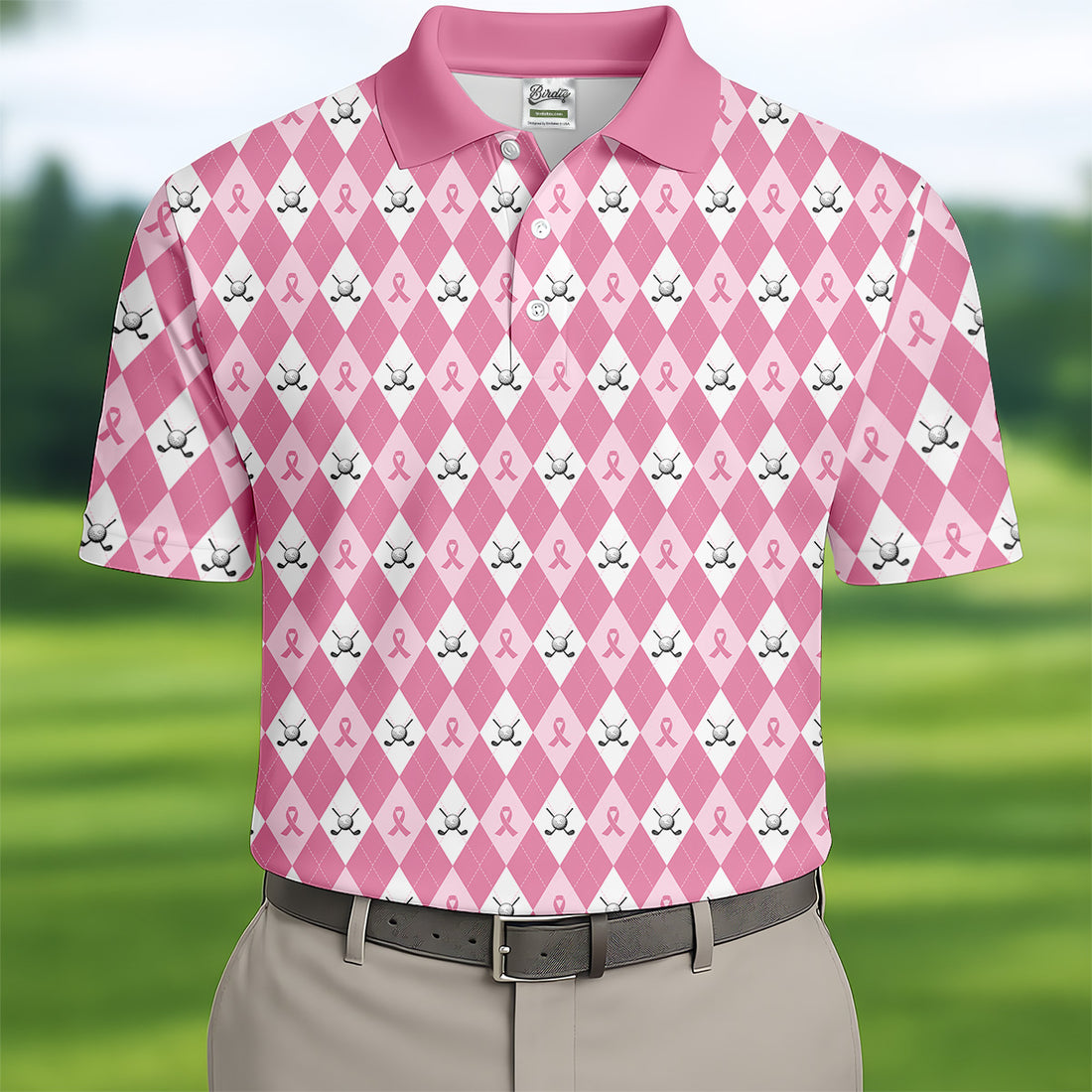 Breast Cancer Golf Shirt, Pink Argyle Golf Shirt, Breast Cancer Awareness Shirts, Couple Golf Shirt