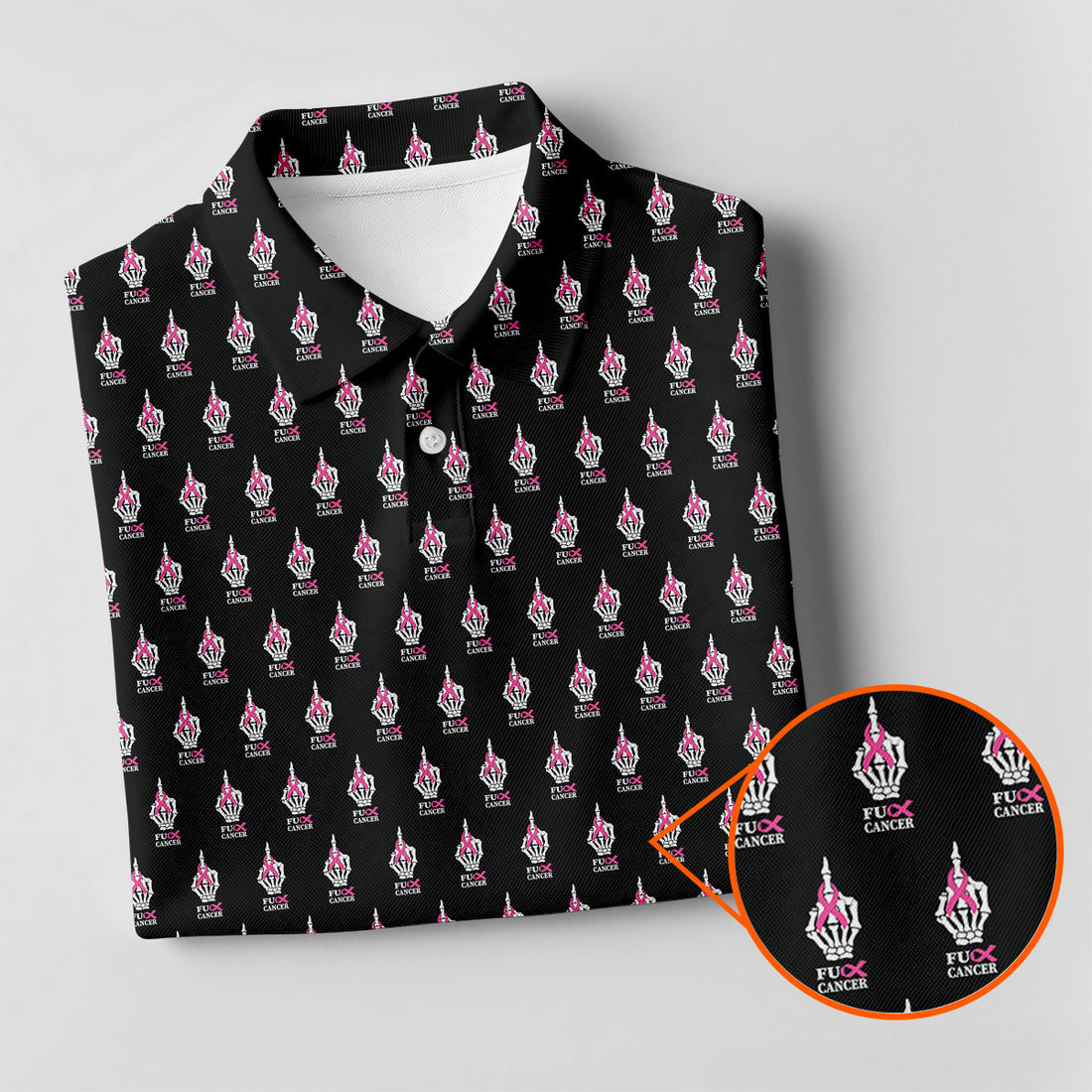 Funny Middle Finger Black Men's Golf Shirt, Fun Golf Shirts For Men, Breast Cancer Support Shirt
