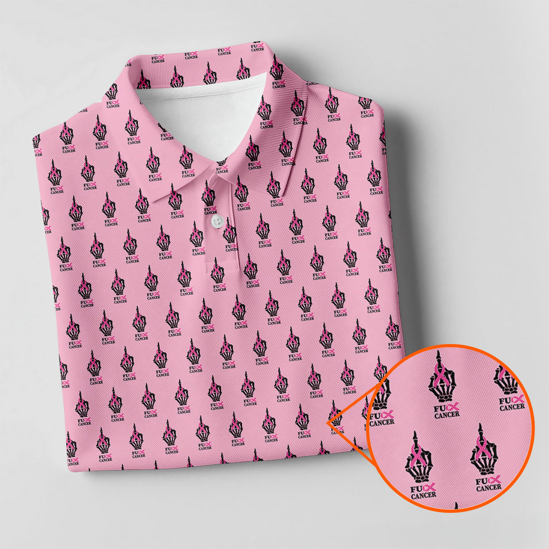 Funny Middle Finger Pink Men's Golf Shirt, Breast Cancer Golf Shirt, Fun Golf Shirts For Men