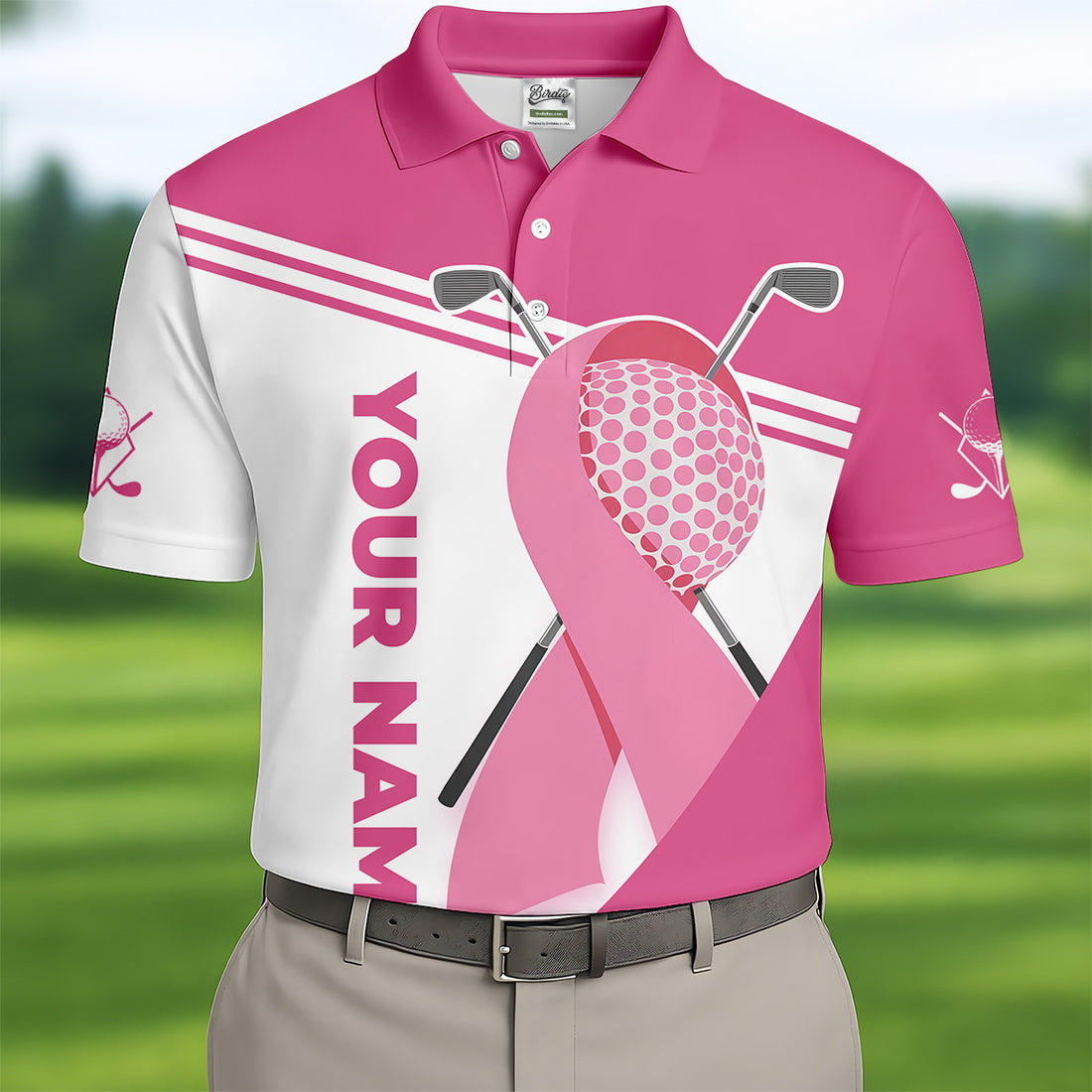 Breast Cancer Pink Men's Golf Polo Shirt, Golf Shirts For Men, Breast Cancer Awareness Shirt