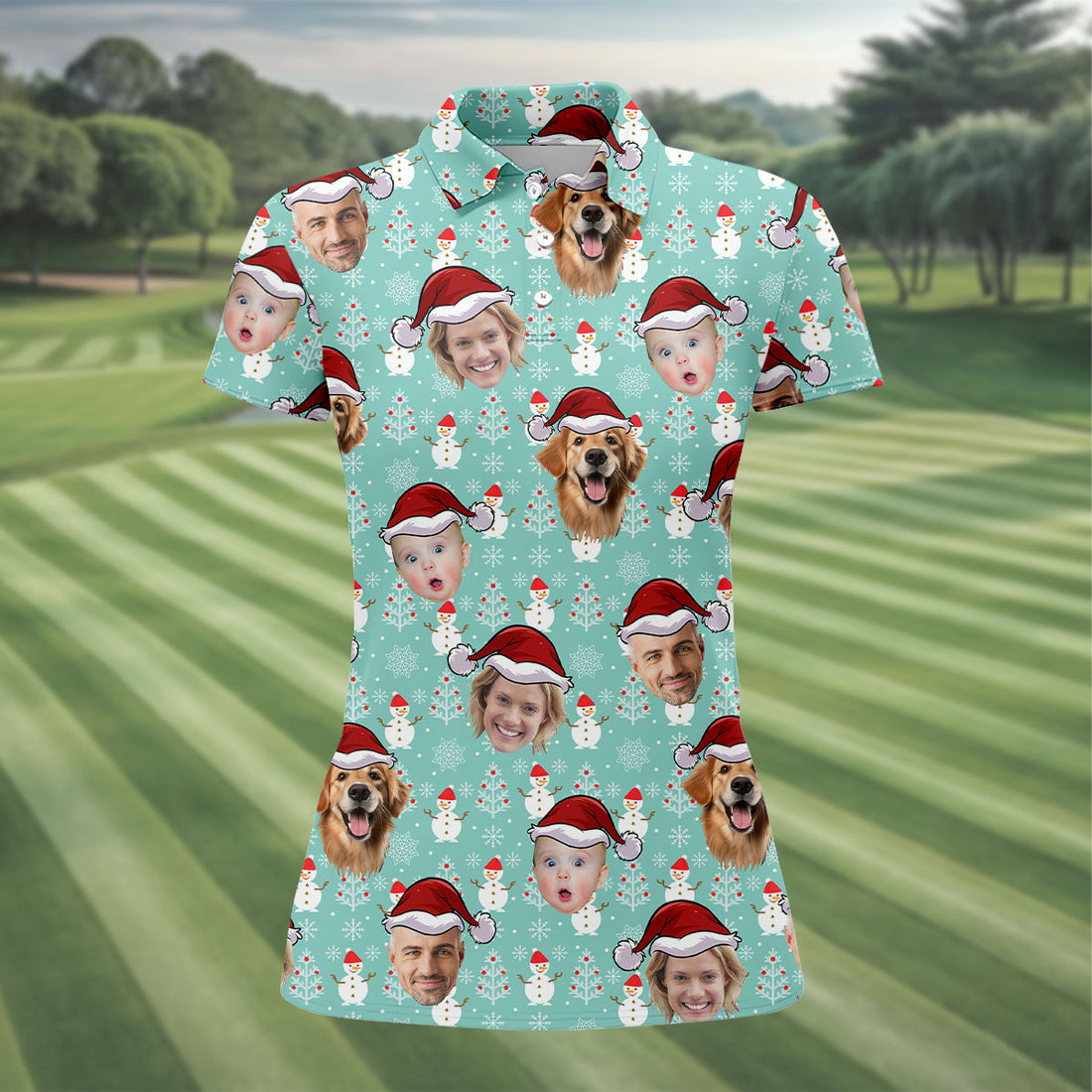 Custom Face Mint Christmas Women's Golf Tops, Ladies Golf Shirts, Christmas Golf Gift