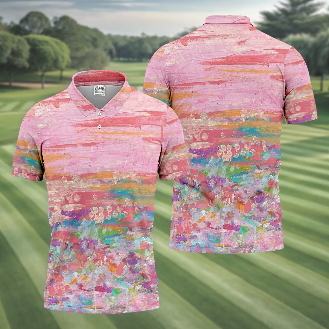 Ombre Colorful Breast Cancer Golf Shirt, Mens Pink Golf Polo, Matching Golf Shirt, Golf Gift For Men