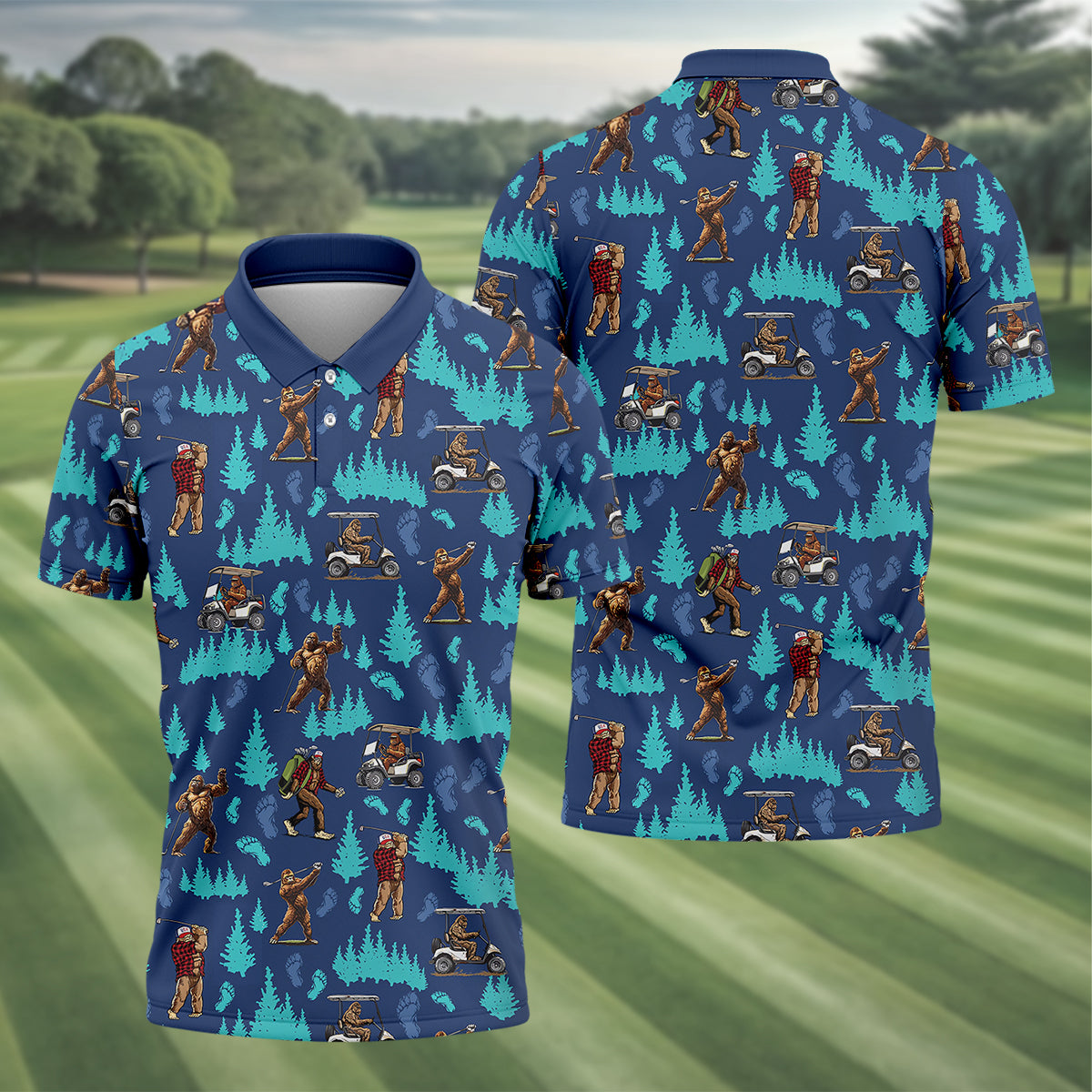 Bigfoot Men's Green Golf Polo Shirt, Sasquatch Bigfoot Golf Shirts GZ0228 main image 0