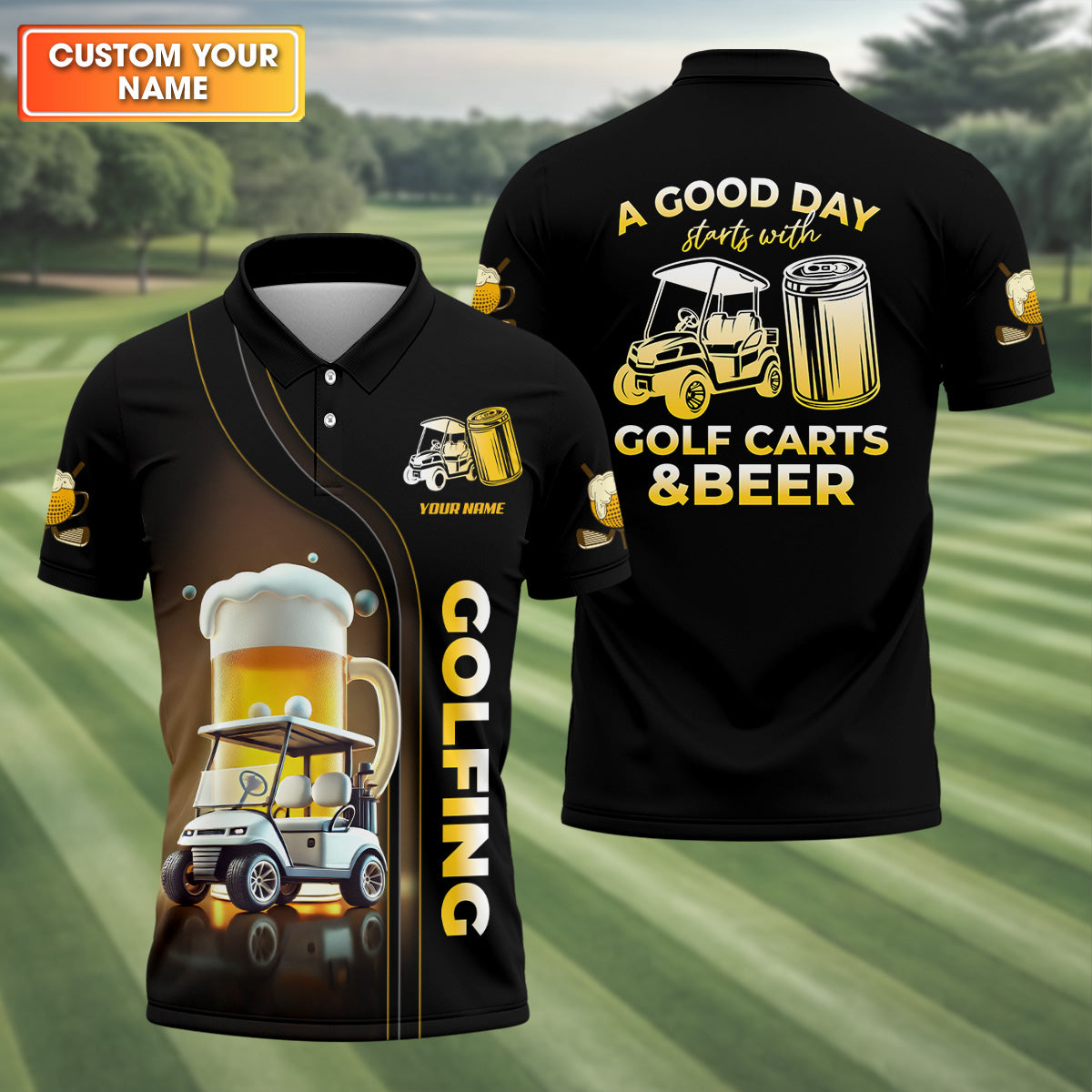 Golf Cart Embroidered Polo in White by Country Club Prep