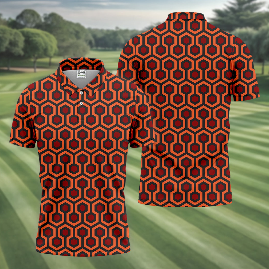 Spooky Hotel Carpet Horror Pattern Mens Golf Polo Shirts, Pattern Golf Shirt, Halloween Golf Shirts, Golf Shirts For Men
