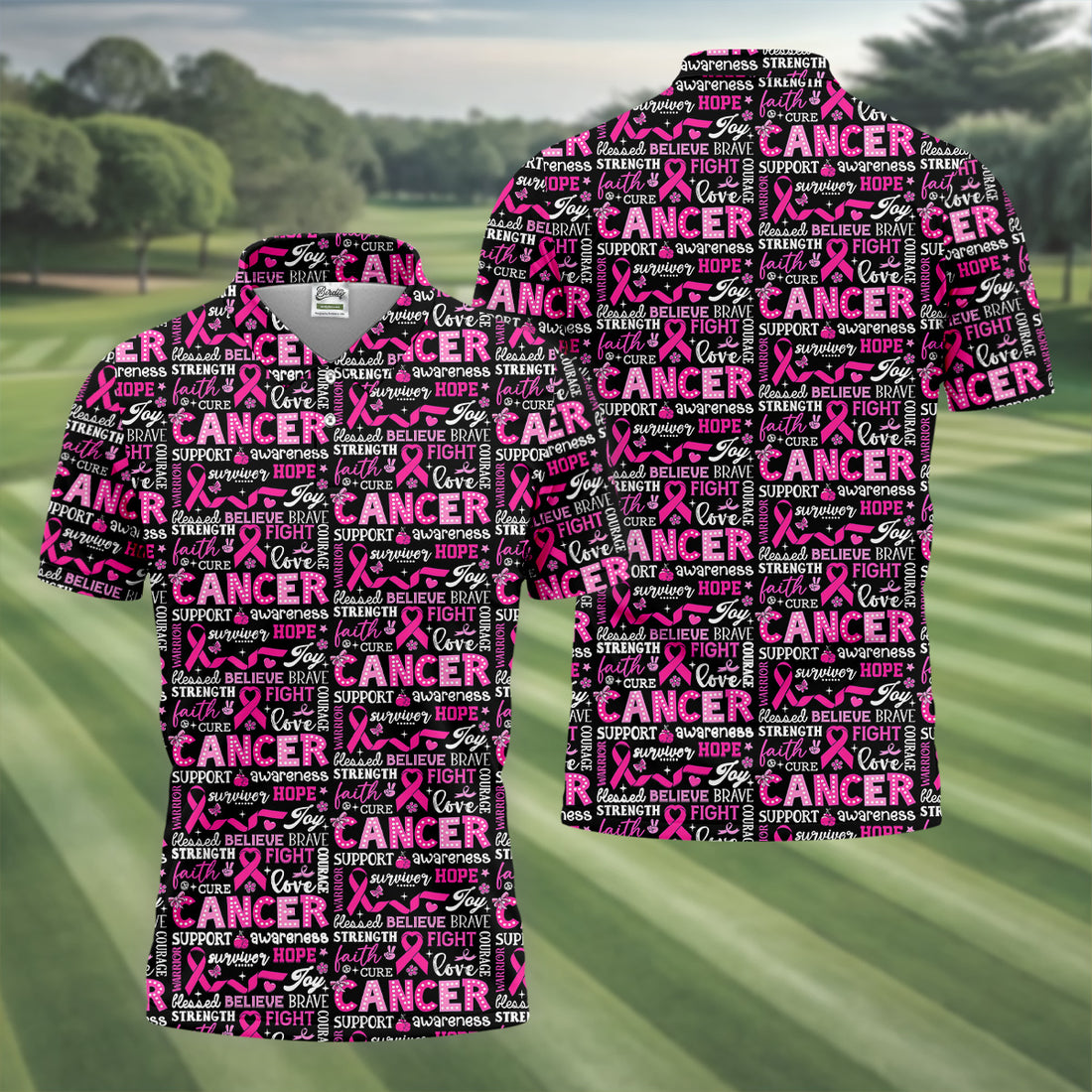 Pink Ribbon Breast Cancer Awareness Shirt, Golf Polo Shirt, Golf Shirts For Men, Golfing Apparel
