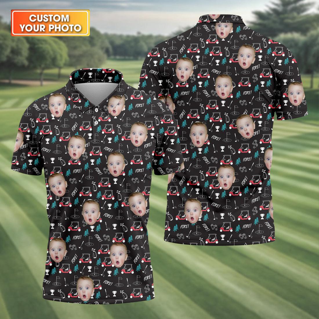 Custom Shirt With Kids Photo, Funny Golf Polo Shirt, Dad Golf Gift, Christmas Golf Gift