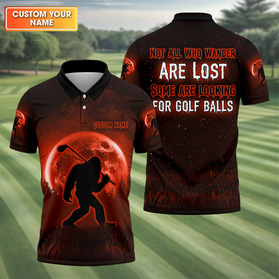 Custom Bigfoot Golf Polo Shirt, Mens Golf Gift, Funny Golf Shirt, Golf Gift For Dad