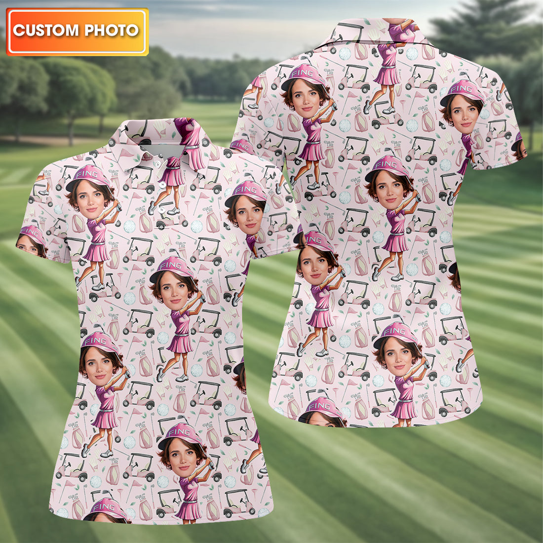 Custom Face Golf Shirt, Funny Womens Golf Polo Shirt, Mothers Day Shirt