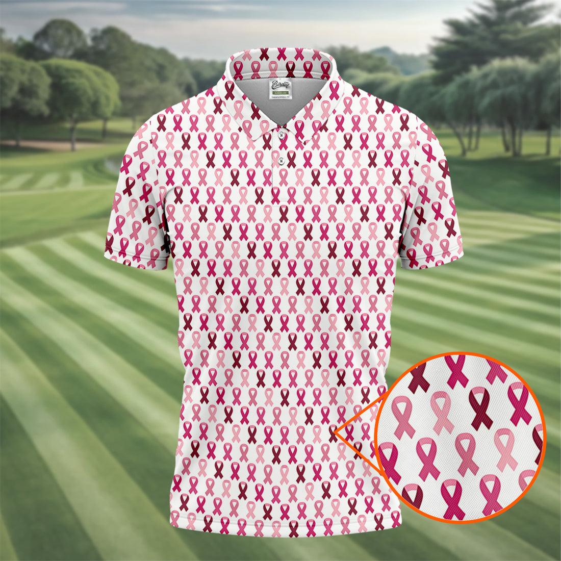 Pink Ribbon Men's Golf Shirt, Pink Golf Shirt Men, Breast Cancer Golf Shirt, Breast Cancer Awareness Shirt