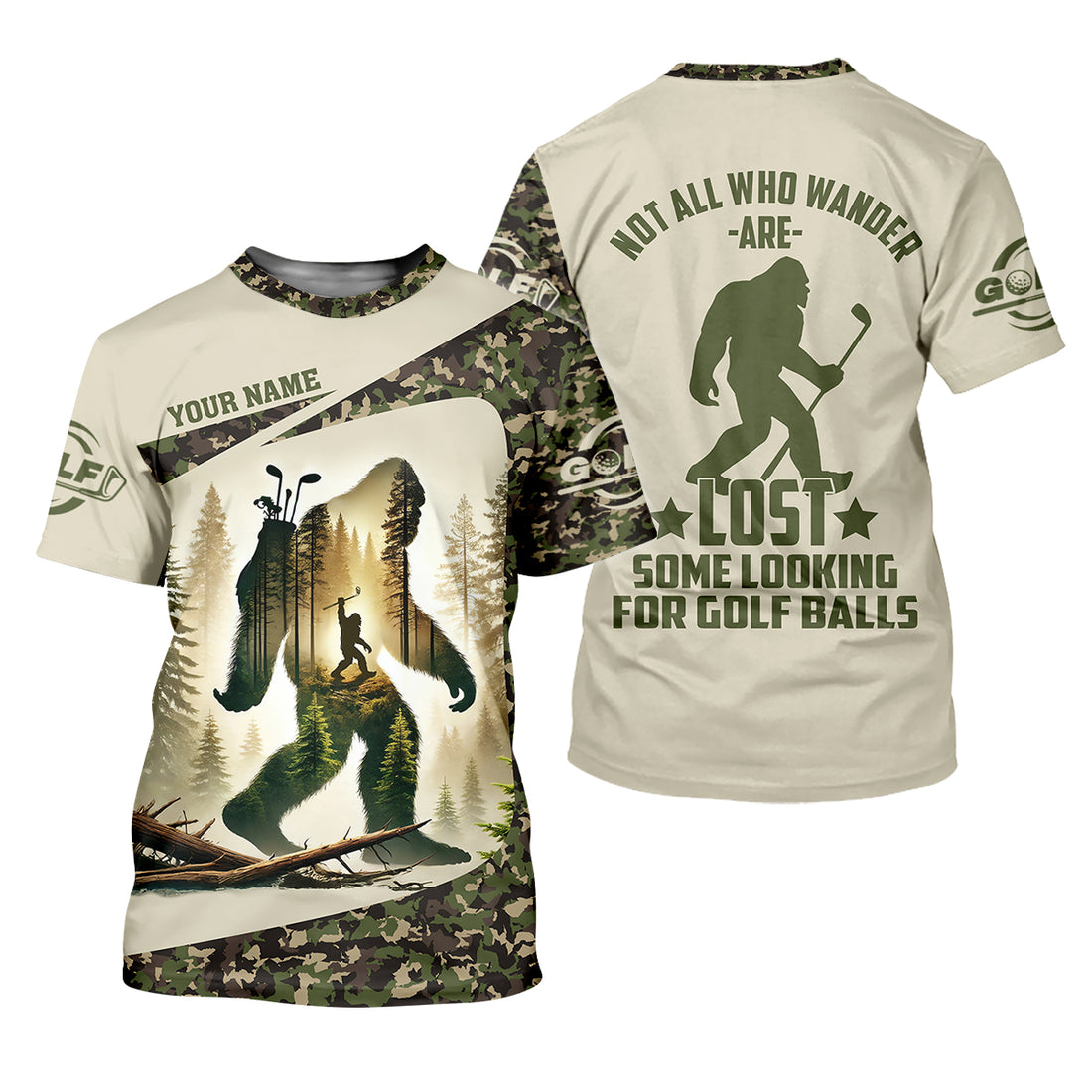 Not All Who Wander Are Lost Bigfoot Custom Men's Golf Polo Shirt, Golfing Apparel, Golf Gifts For Men