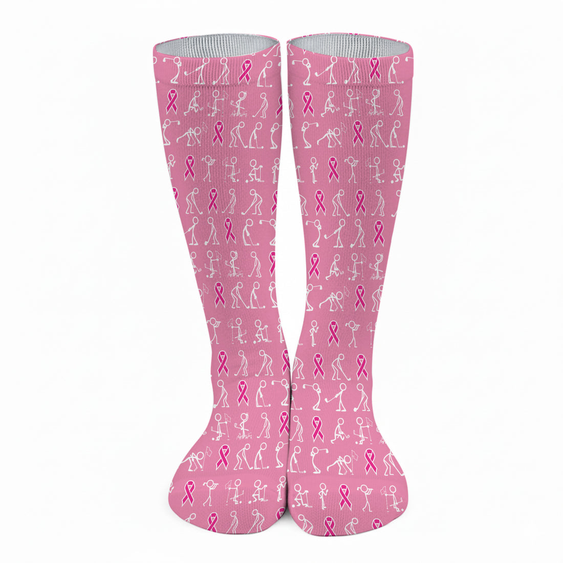Breast Cancer Stick Figure Pink Golf Socks, Christmas Golf Gift, Golfing Apparel