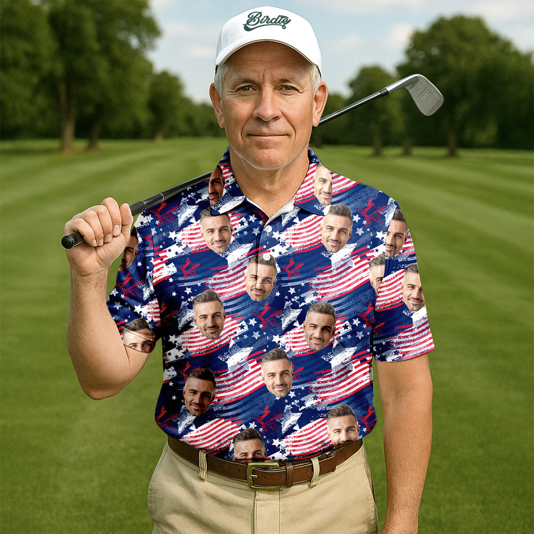 Custom Independence Day Shirts, Custom Face Shirt, Men's 4th Of July Shirts, Funny Golf Polo Shirt