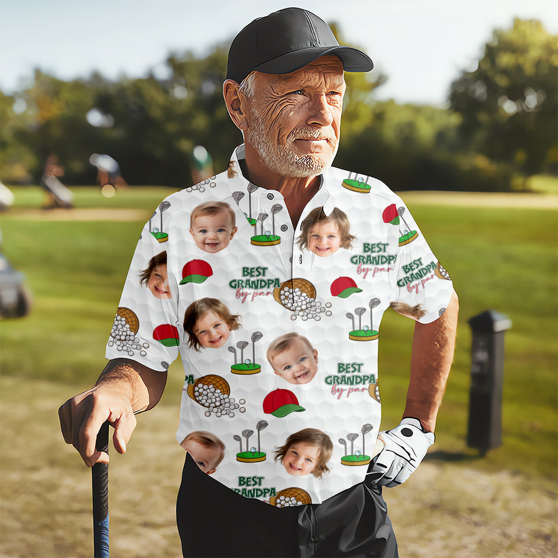 Best Grandpa By Par Custom Photo Golf Shirt, Funny Golf Shirt, Christmas Golf Gift