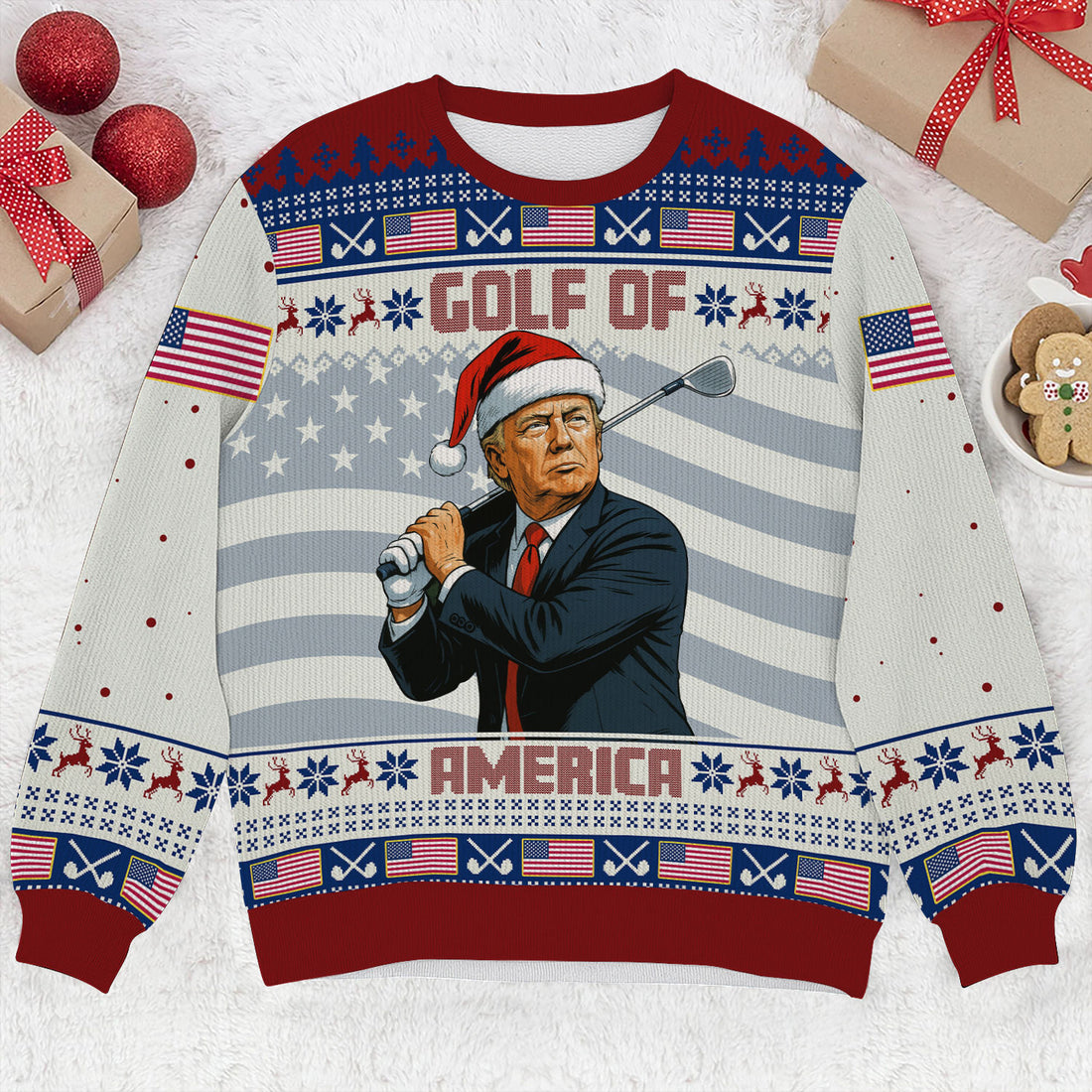 Golf Of America Trump President Santa Christmas Ugly Sweater, Golf Ugly Christmas Sweater, Christmas Golf Shirt