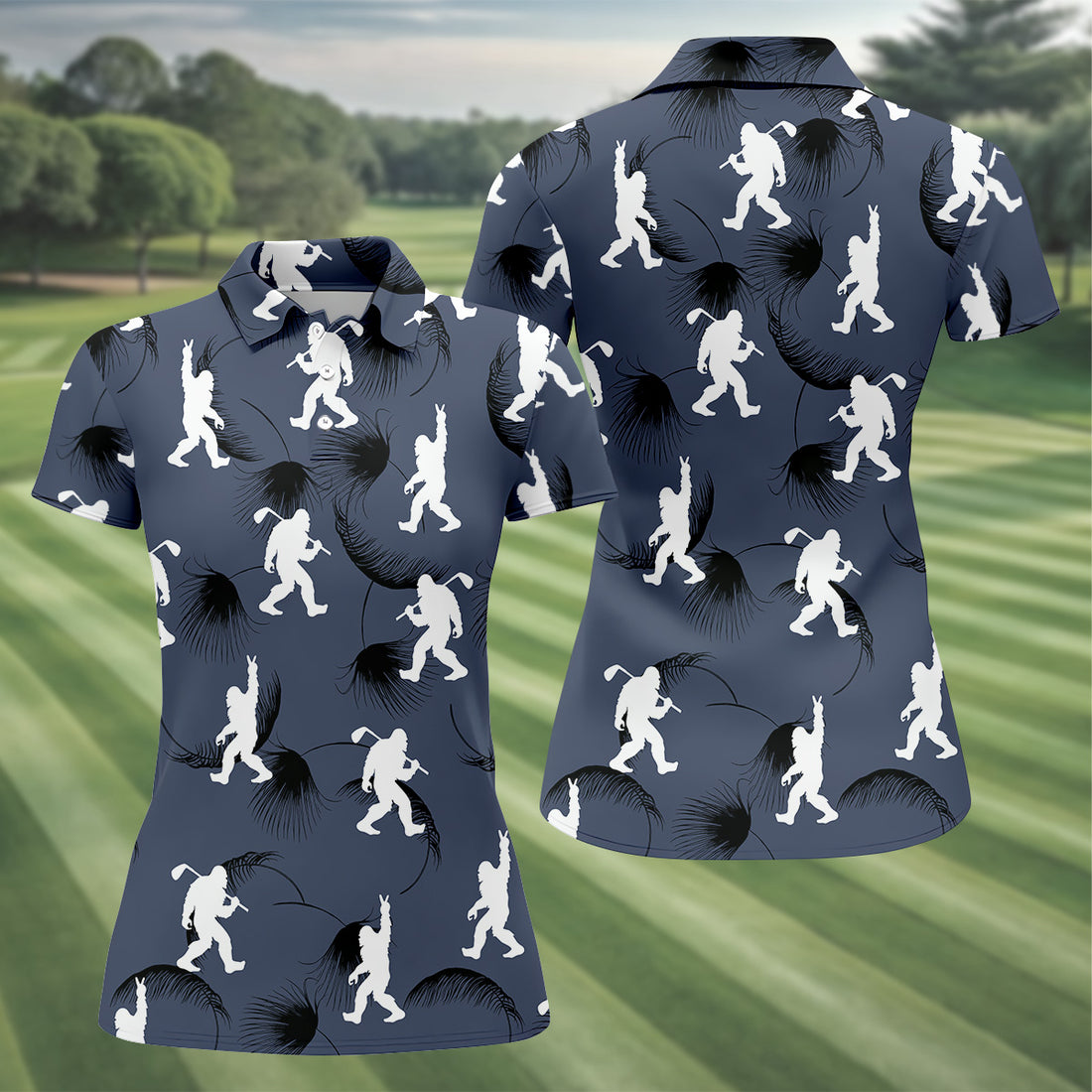 Funny Navy Bigfoot Golf Shirt, Golf Shirt For Women, Ladies Sleeveless Polo, Ladies Golf Shirts
