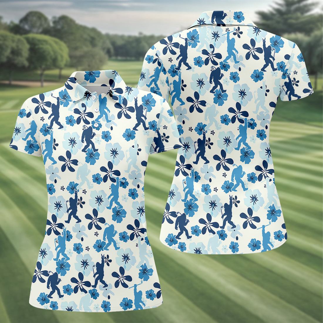 Bigfoot Golf Shirt, Women Floral Shirt, Golf Shirt For Women, Women's Polo Shirt