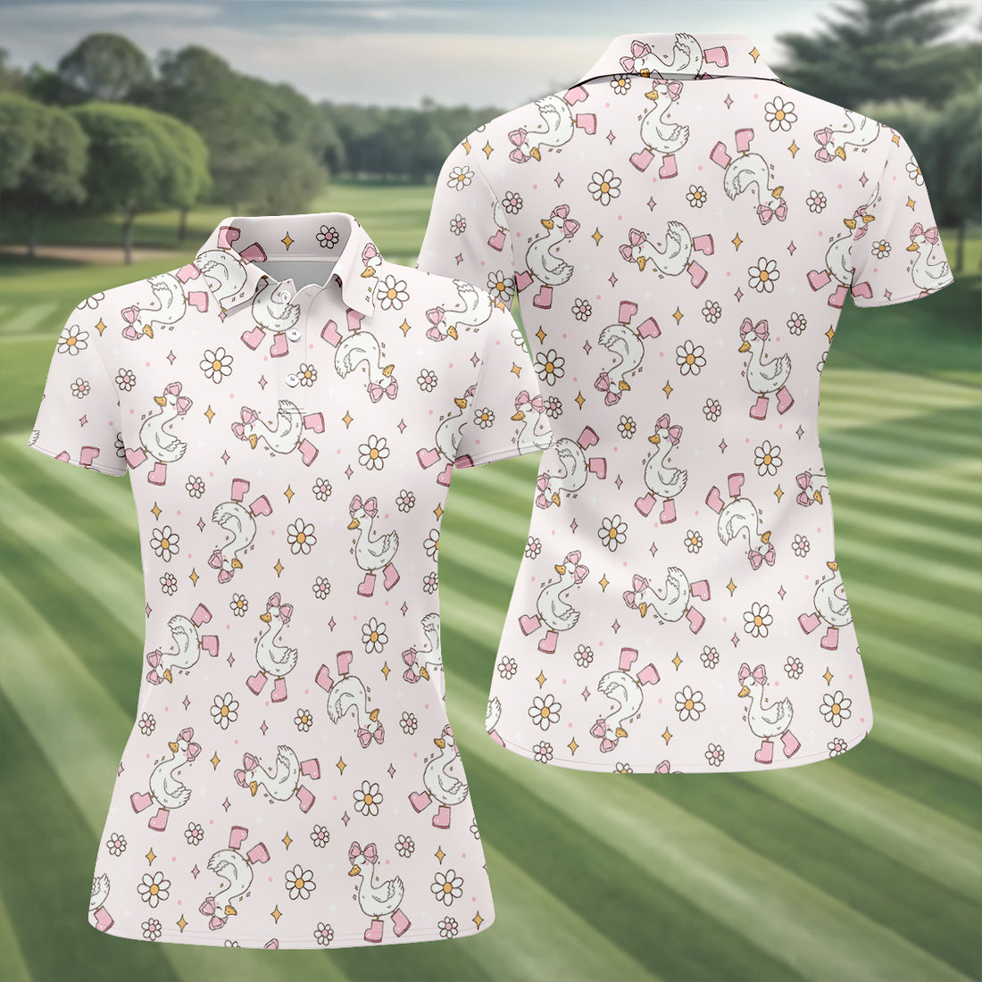 Silly Goose Seamless Pattern Pink Golf Shirt, Cute Golf Outfit, Golf Gifts For Women, Ladies Golf Shirts