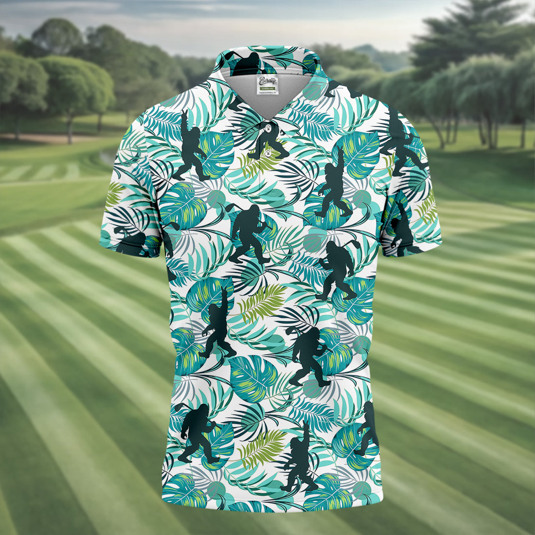 Tropical Green Bigfoot Golf Shirt, Golf Tops For Men, Custom Golf Polos, Golf Gift For Men