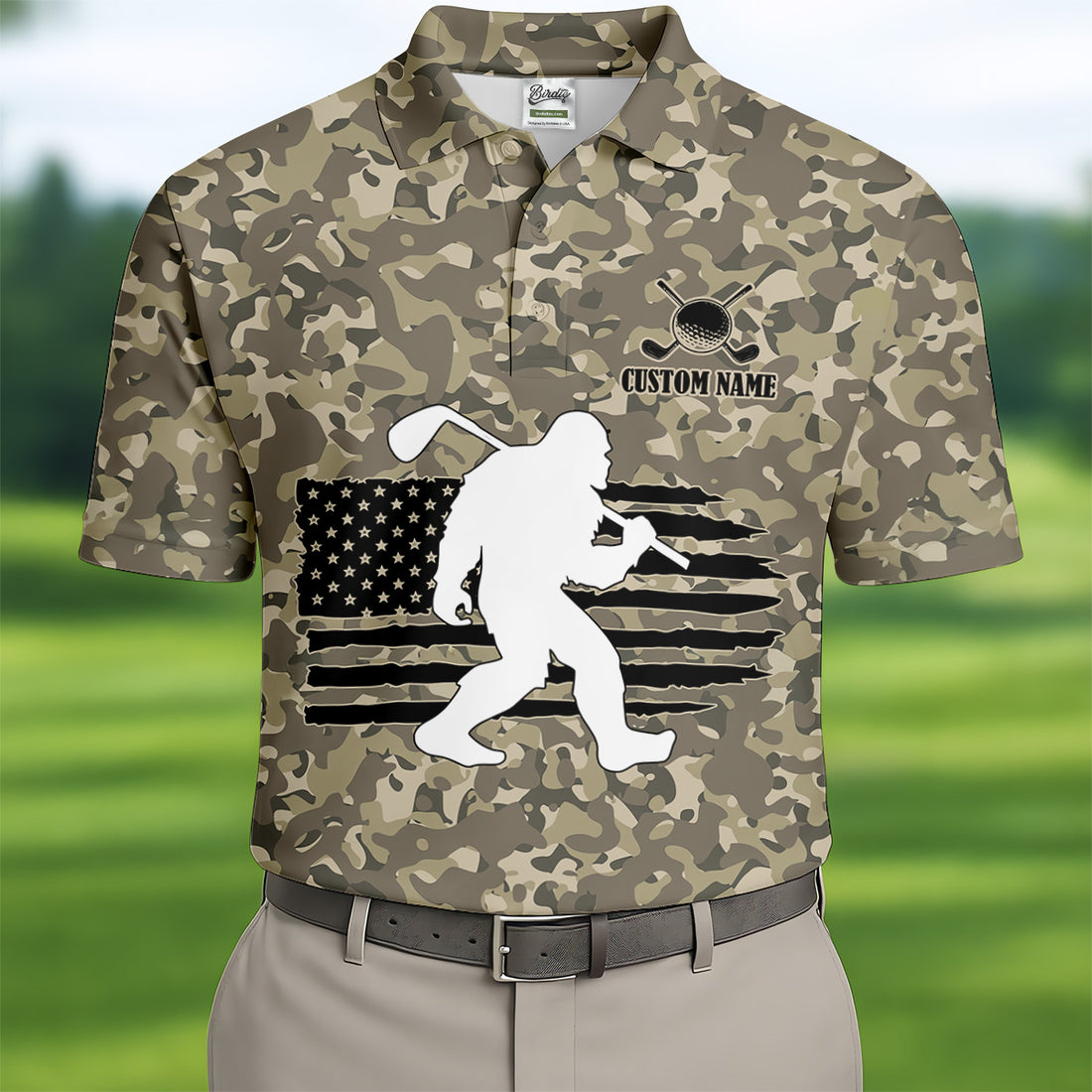 Not All Who Wander Are Lost Bigfoot Patriotic Golf Shirt, Camo Polo Shirt, Golf Tops For Men, Custom Golf Polos