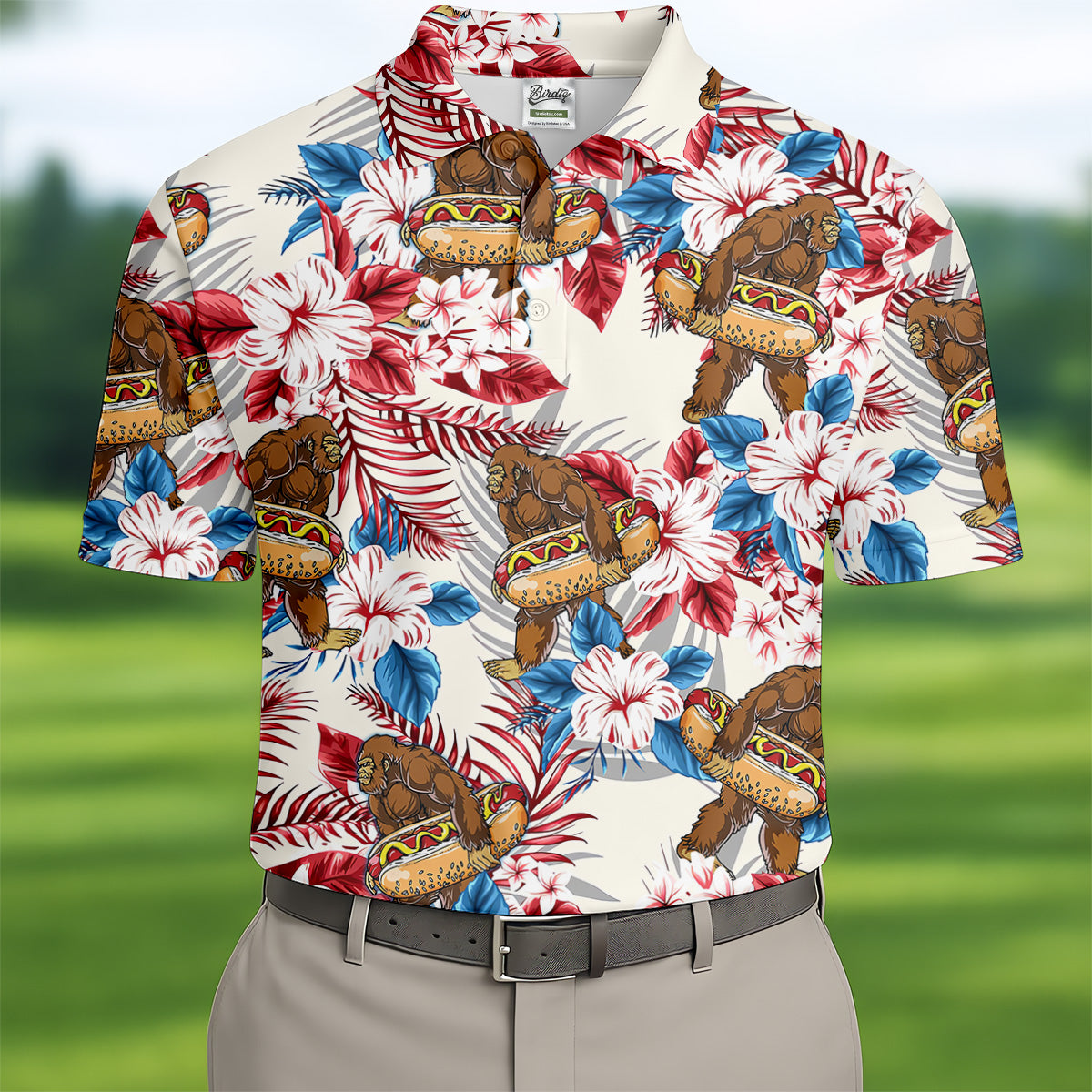 Bigfoot Hawaiian Shirts, Funny Hotdog Men Polo, Fun Golf Shirts