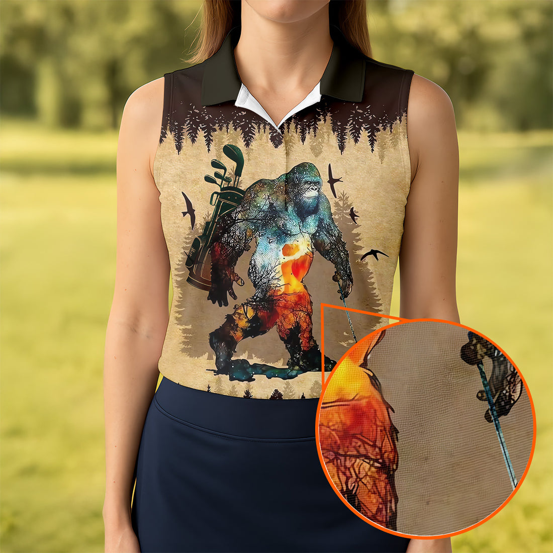 Not All Who Wander Are Lost Funny Bigfoot Brown Golf Shirt, Womens Golf Shirts, Ladies Golf Polos