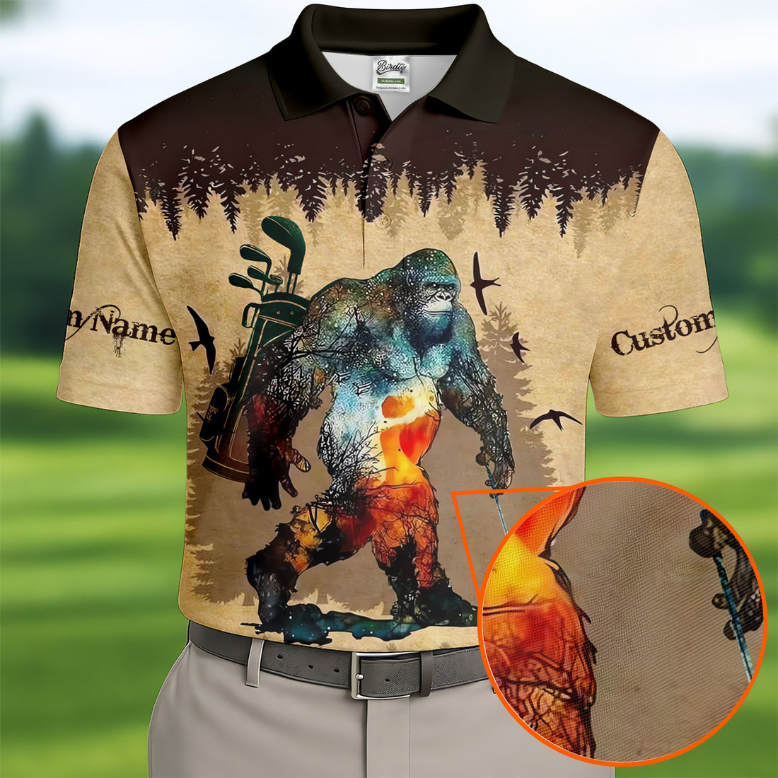 Not All Who Wander Are Lost Funny Bigfoot Brown Golf Shirt, Golf Tops For Men, Golf Gift For Men, Golfing Apparel