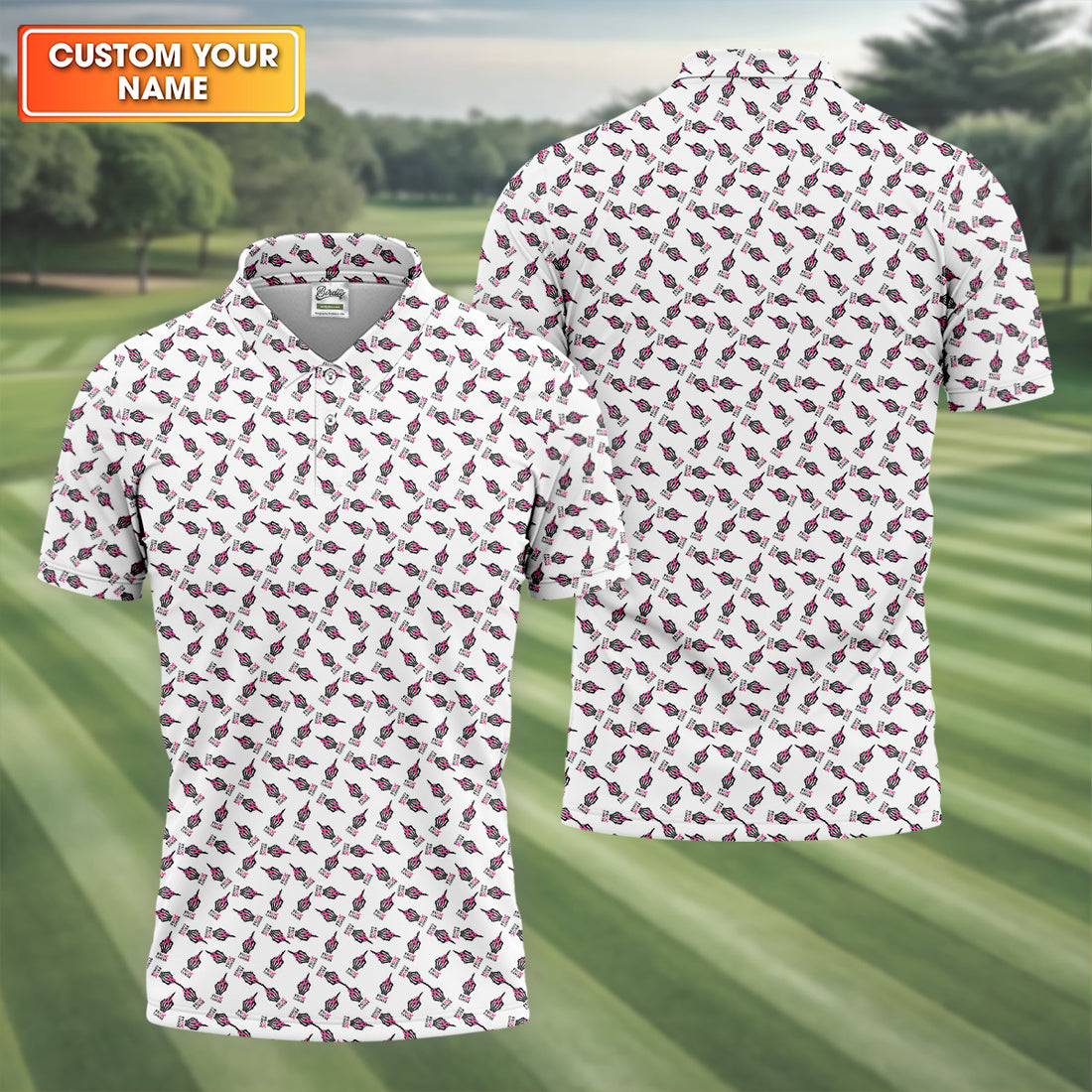 Middle Finger Breast Cancer Golf Shirt, Men Golf Polo, Golf Gift Ideas For Him, Mens Golf Polo Shirts