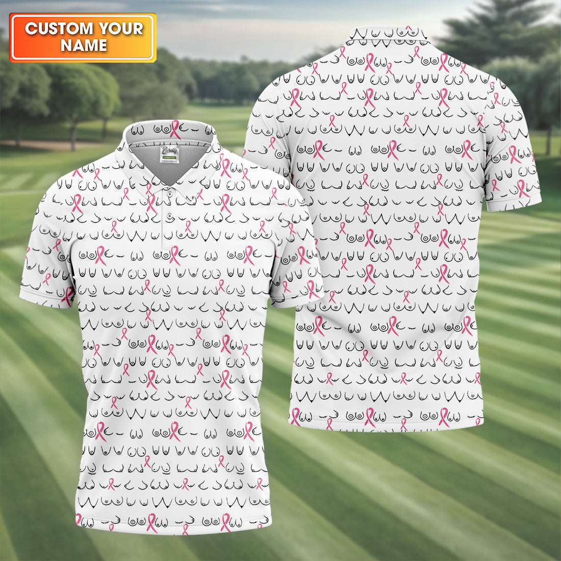 Breast Cancer Golf Shirt, White Golf Shirt Men, Fun Golf Shirts For Men, Cute Golf Shirt, Fun Golf Shirt