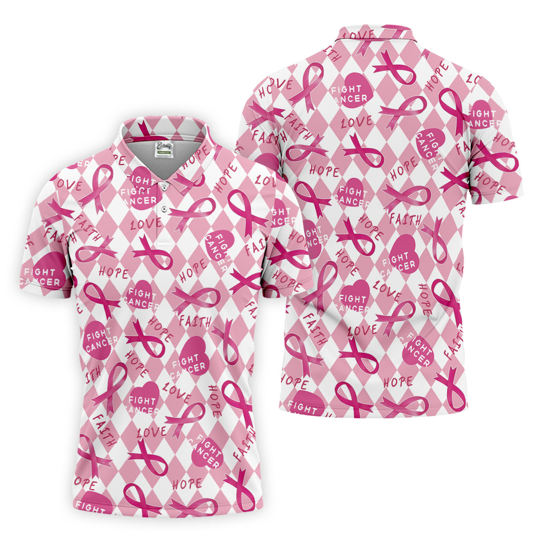 Faith Hope Fight Cancer Men's Golf Shirt, Breast Cancer Awareness Shirt, Golf Shirts For Men