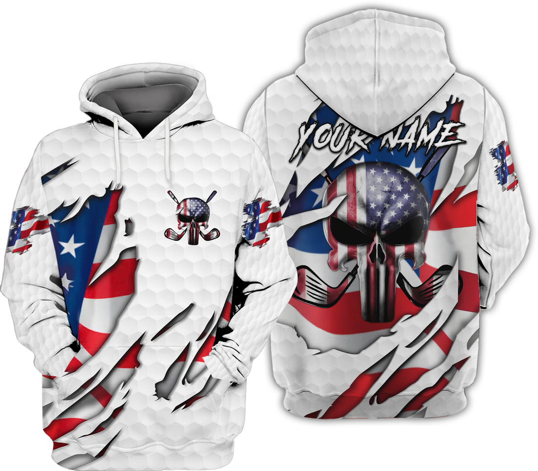American Skull Flag Custom Golf Polo Shirt, Gift For Golfers, Golf Gift For Men