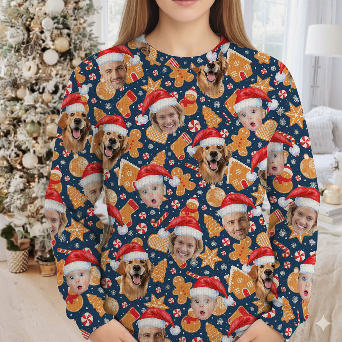 Custom Face Christmas Sweets Navy Golf Ugly Sweater, Golf Ugly Christmas Sweater, Christmas Golf Shirt