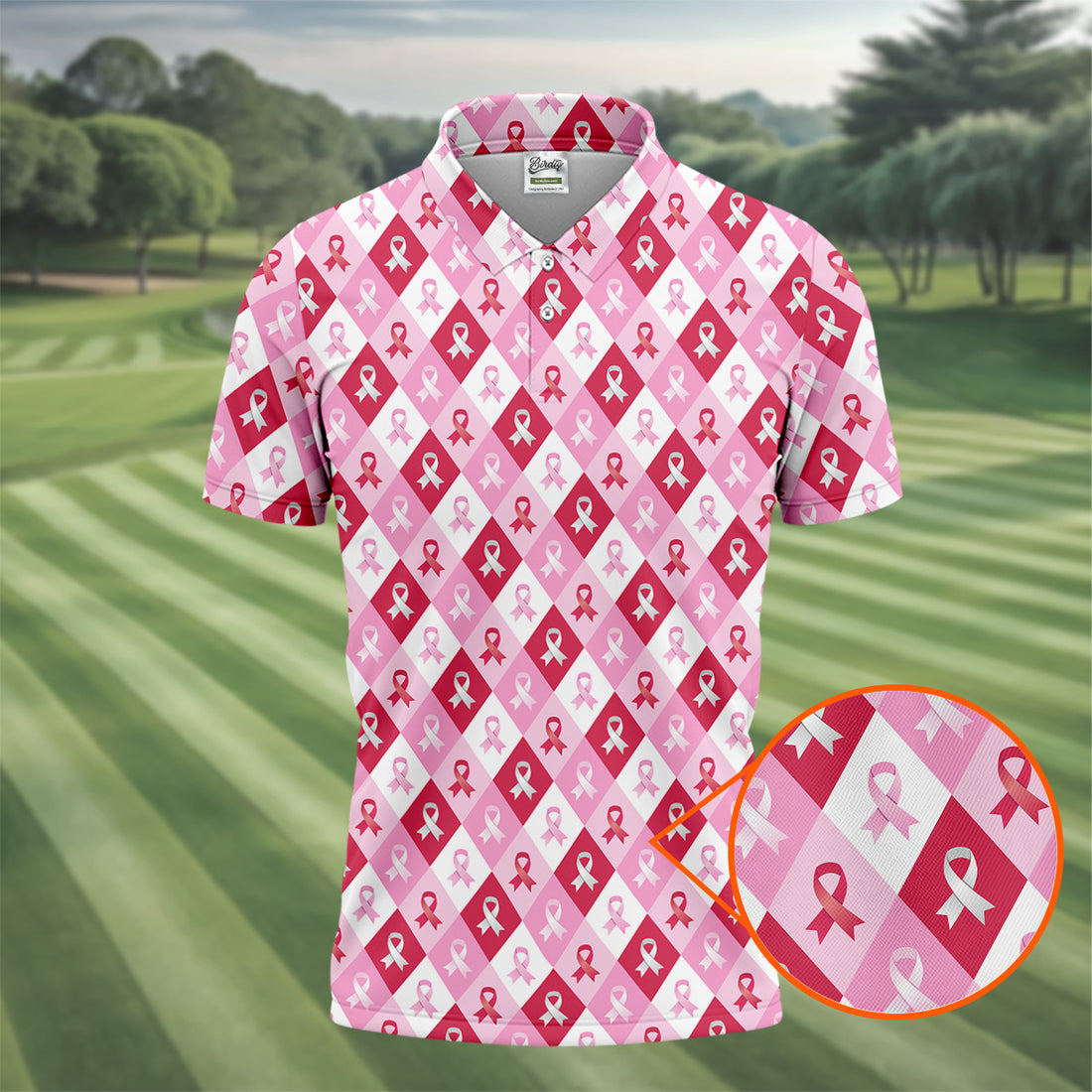 Breast Cancer Golf Shirt, Pink Argyle Golf Shirt, Breast Cancer Awareness Shirts, Golf Gift For Men