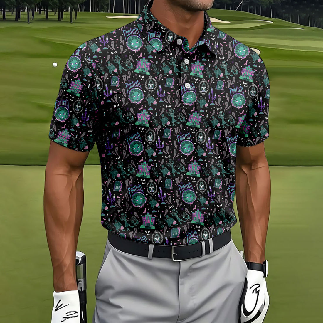 Foolish Horror Character Halloween Polo Shirt, Mens Golf Apparel, Golf Shirts For Men