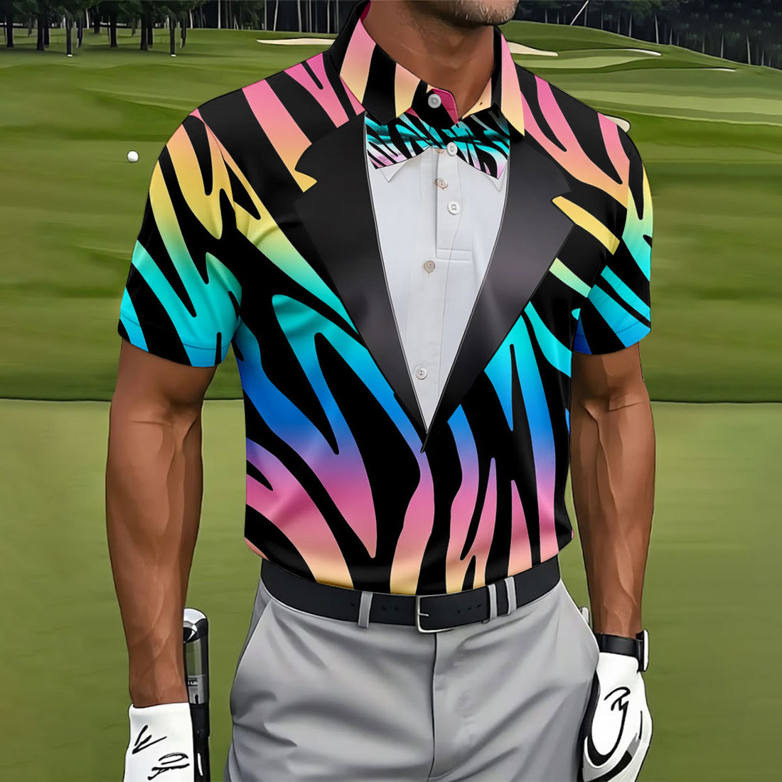 Colorful Zebra Funny Costume Hawaiian Golf Shirt, Polo Shirts For Men, Golf Shirts For Men