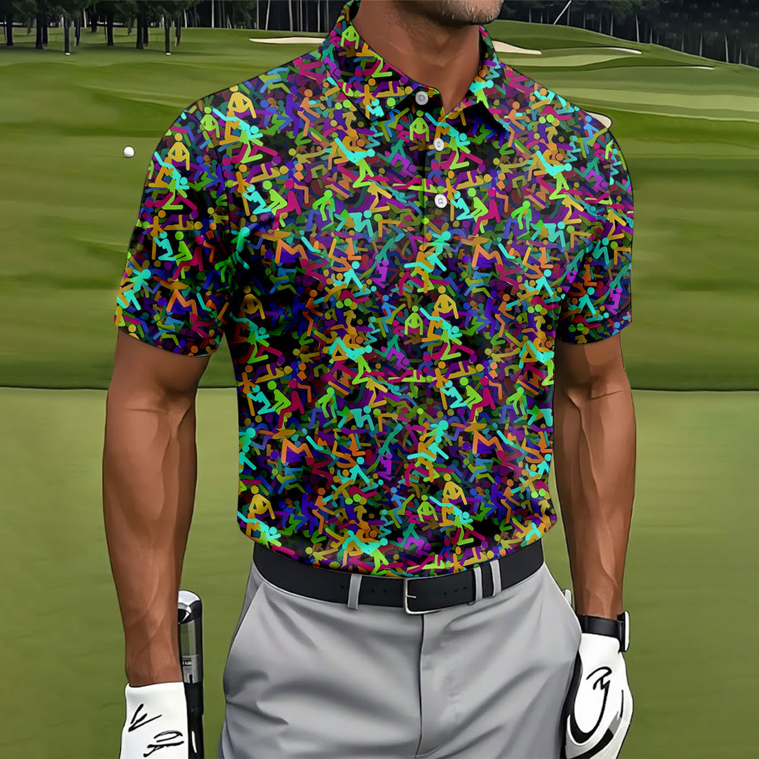 Colorful Abstract Golf Pattern Polo Shirt, Mens Golf Shirts, Hawaiian Golf Shirt