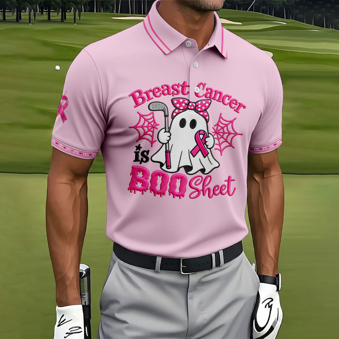 Breast Cancer Is Boo Sheet Ghost Polo Shirt, Men's Golf Shirt, Printed Golf Shirts