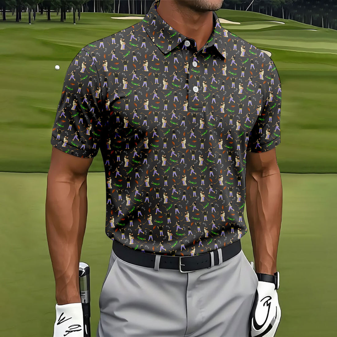 Funny Golf Lesson Alligator Pattern Polo Shirt, Golf Shirts For Men, Mens Golf Apparel