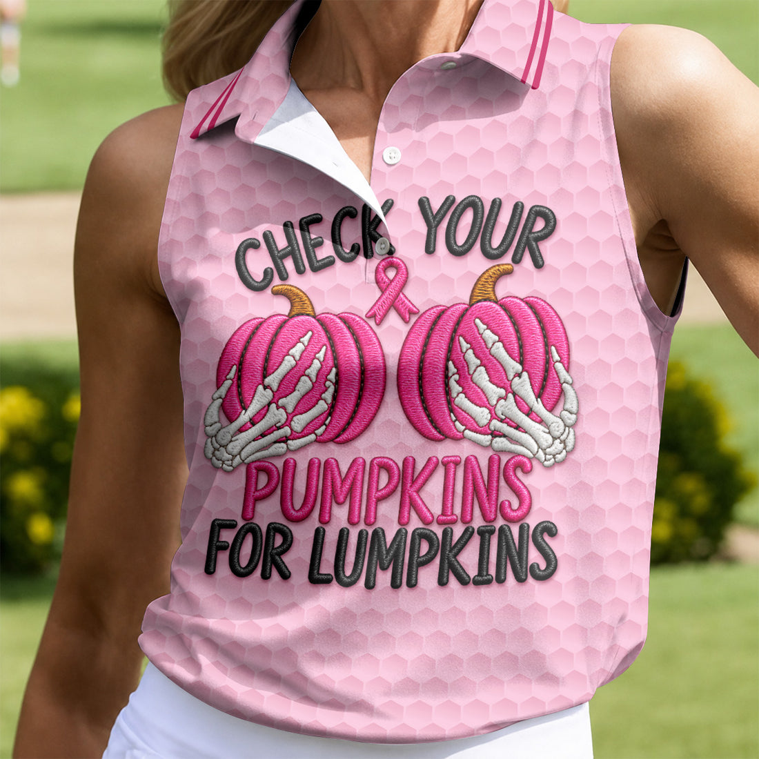 Pumpkins For Lumpkins Breast Cancer Polo Shirt, Golf Shirts For Women, Women's Golf Polo