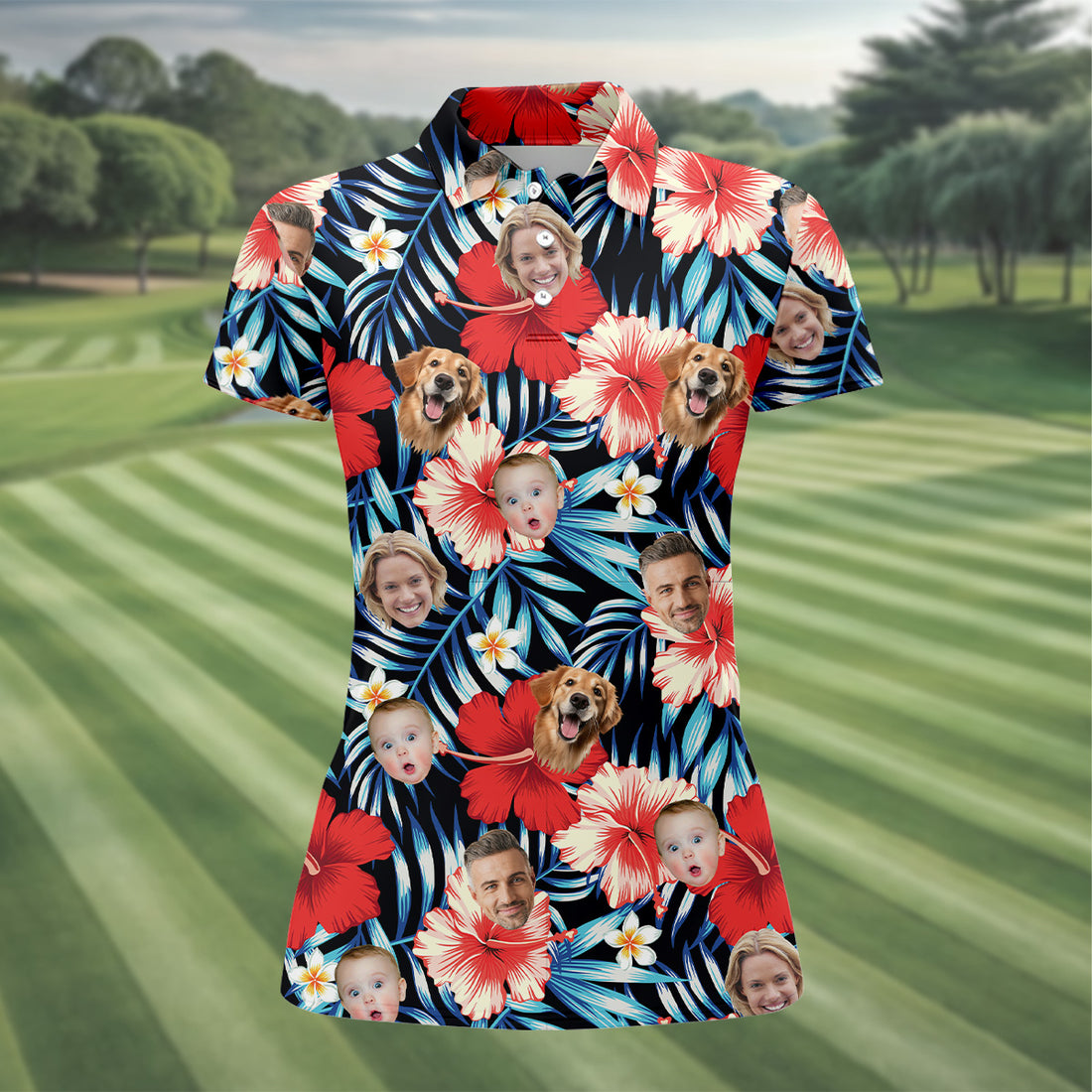 Vintage Hawaiian Shirts, Hibiscus Shirt, Ladies Floral Shirt, Custom Face Shirt, Ladies Golf Shirts