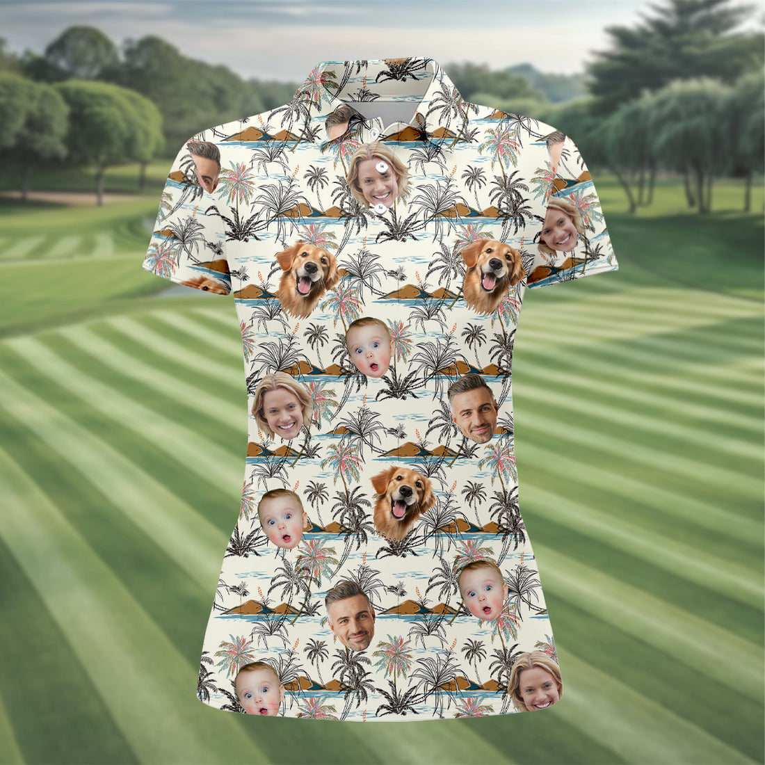 Ladies Palm Tree Shirt, Custom Face Shirt, Sleeveless Polo Shirt Womens, Ladies Golf Shirts