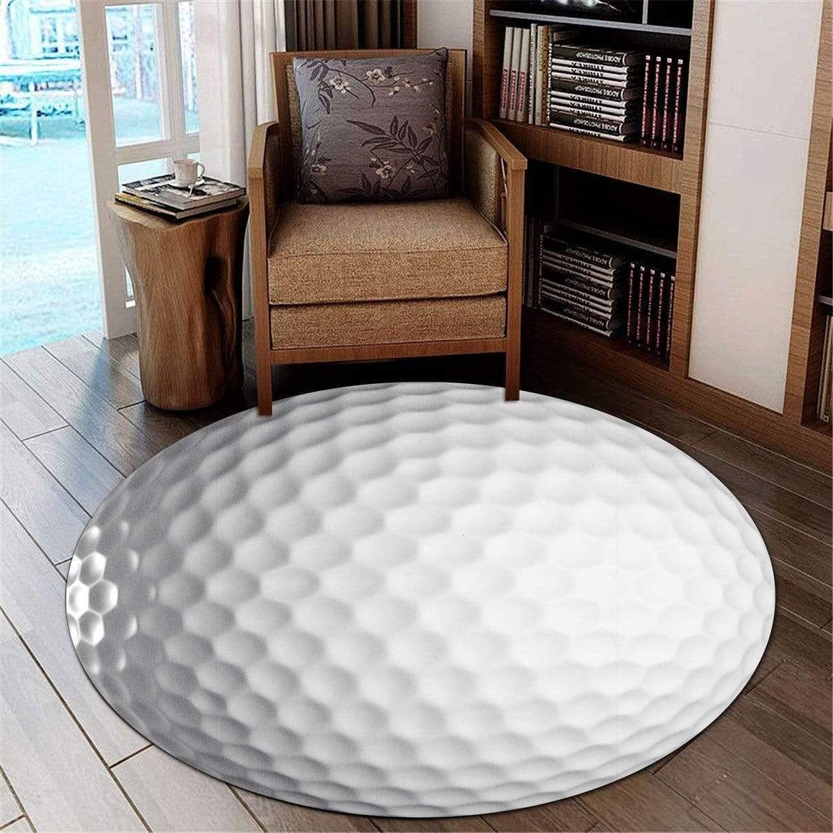 Neutral Color Golf Rug White Golf Ball Pattern Round Rug Carpet Washable Rugs – BirdieTee