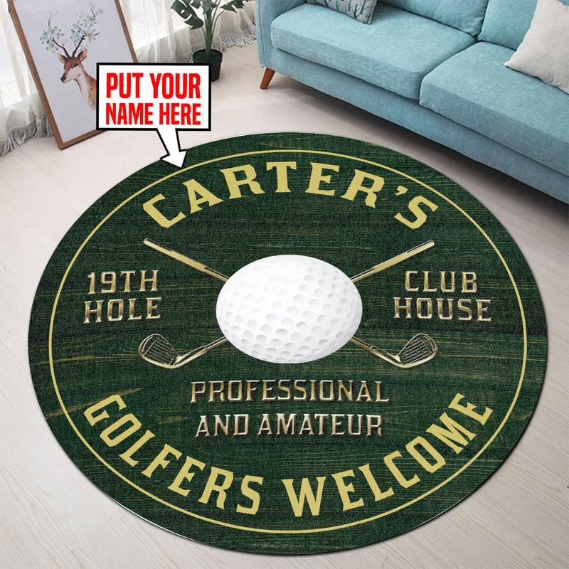 Custom Golf 19Th Hole Club Round Mat, Welcome Golfers Golf Round Floor Mat Room Rugs Carpet